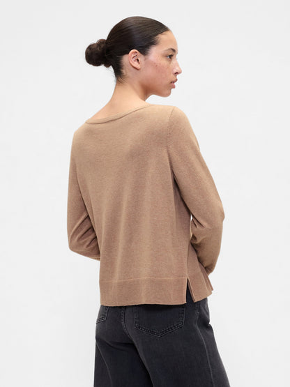 Açık Kahverengi Relaxed Boatneck Kazak