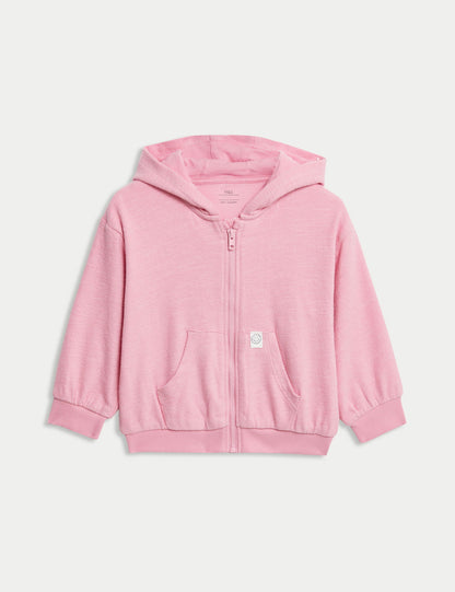 Saf Pamuklu Fermuarlı Kapüşonlu Sweatshirt (0-6 Yaş)
