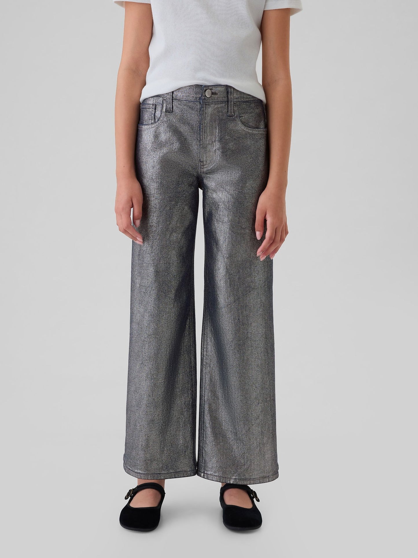 Gri Low Rise Stride Wide-leg Metalik Jean Pantolon