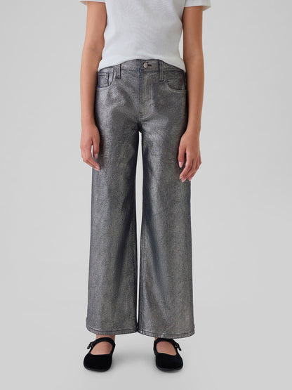 Gri Low Rise Stride Wide-leg Metalik Jean Pantolon