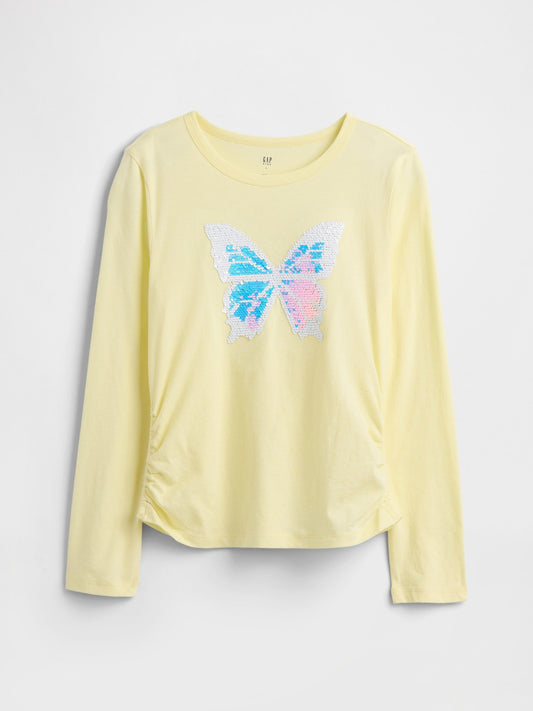Sarı Ruched Grafik Baskılı T-shirt