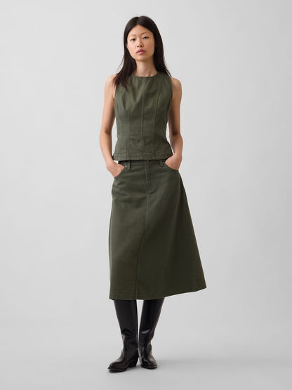 Haki Twill Midi Etek