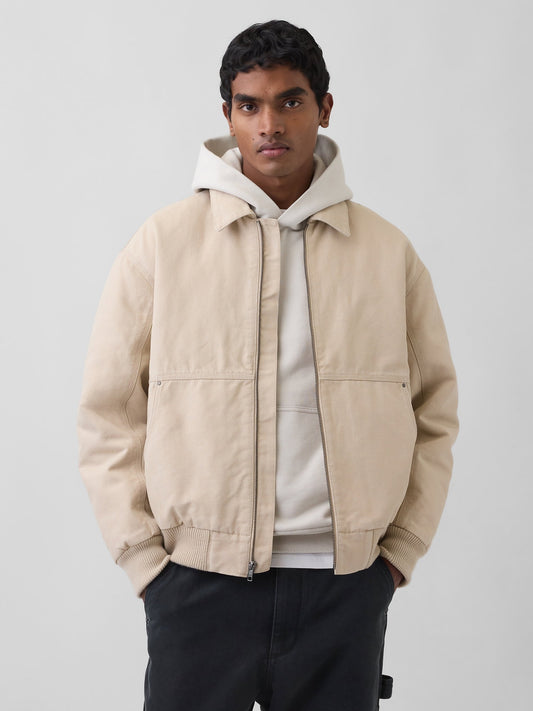 Krem Canvas Bomber Ceket