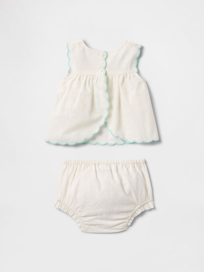Beyaz Keten Işlemeli Outfit Set