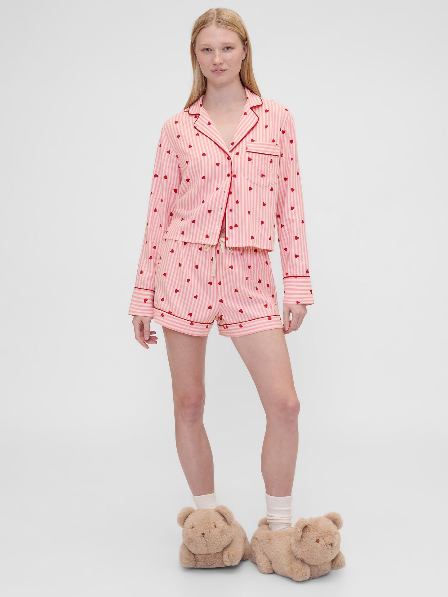 Pembe Gap × Summer Fridays Relaxed Flannel Hearts Pijama Üstü