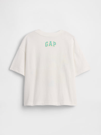 Beyaz Oversized Grafik Baskılı T-shirt