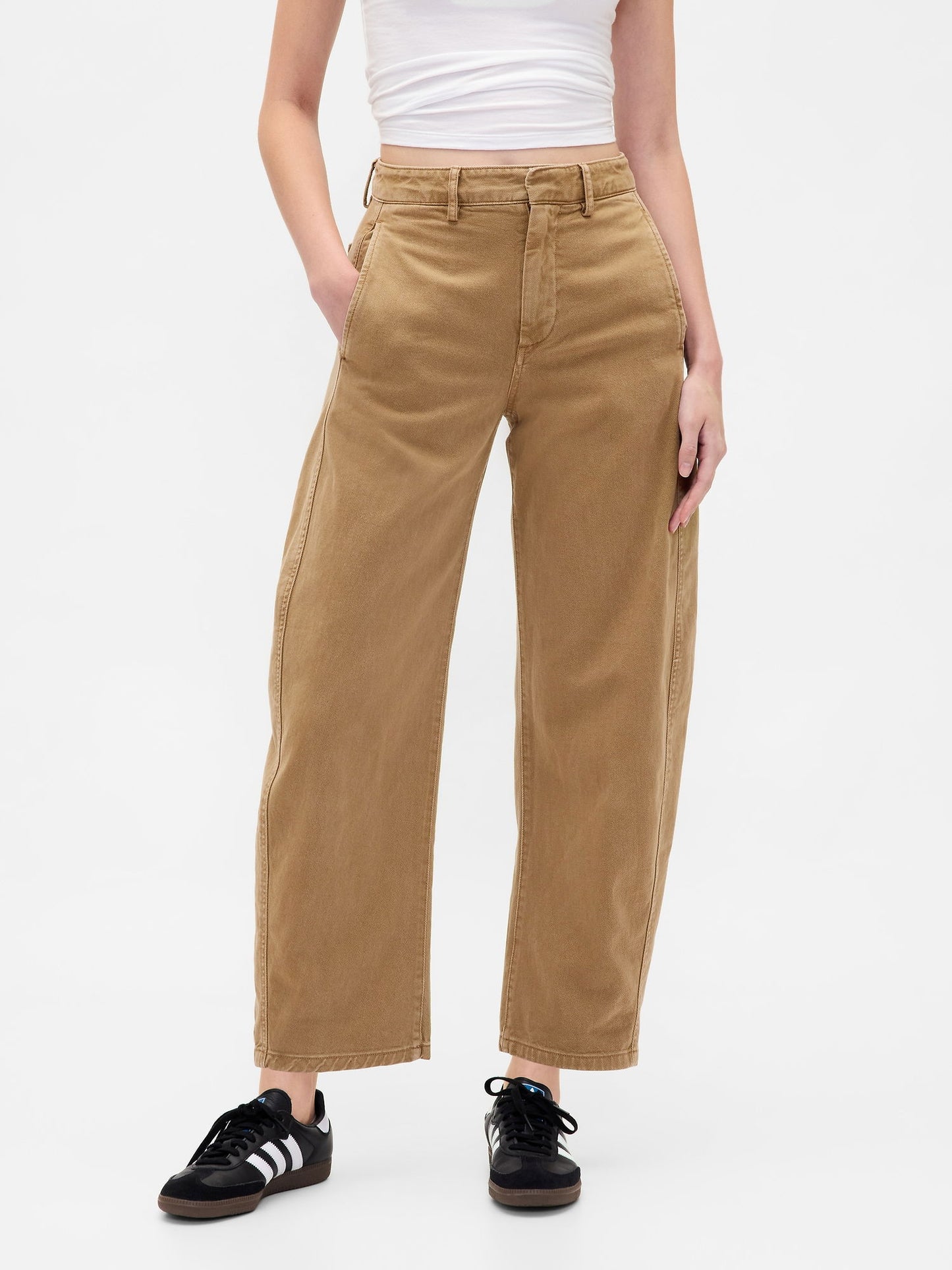 Kahverengi Mid Rise Twill Barrel Pantolon