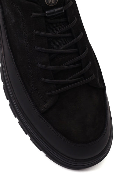 Erkek Siyah Bağcıklı Nubuk Deri Sneaker