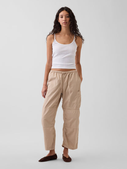 Bej Mid Rise Twill Easy Barrel Utility Pantolon