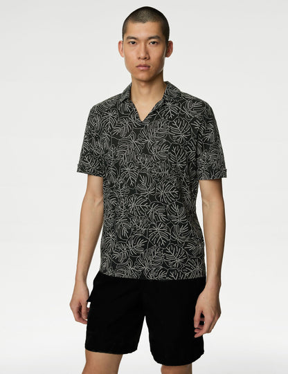 Kısa Kollu Saf Keten Polo Yaka T-shirt