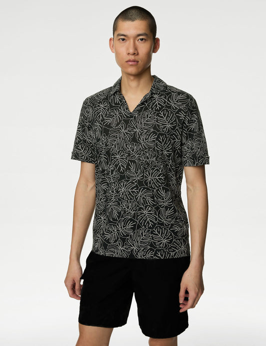 Kısa Kollu Saf Keten Polo Yaka T-shirt