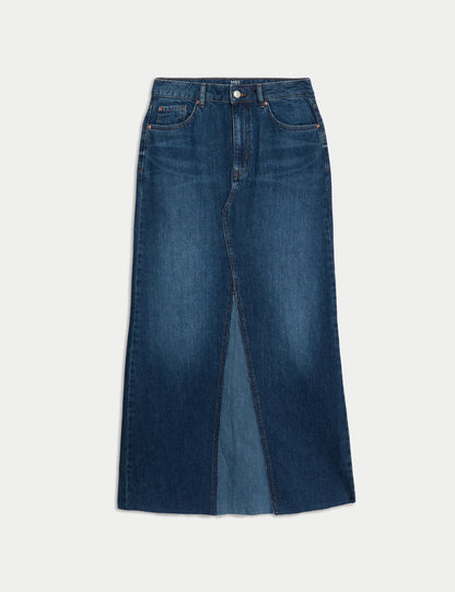 Saf Pamuklu Maxi Denim Etek