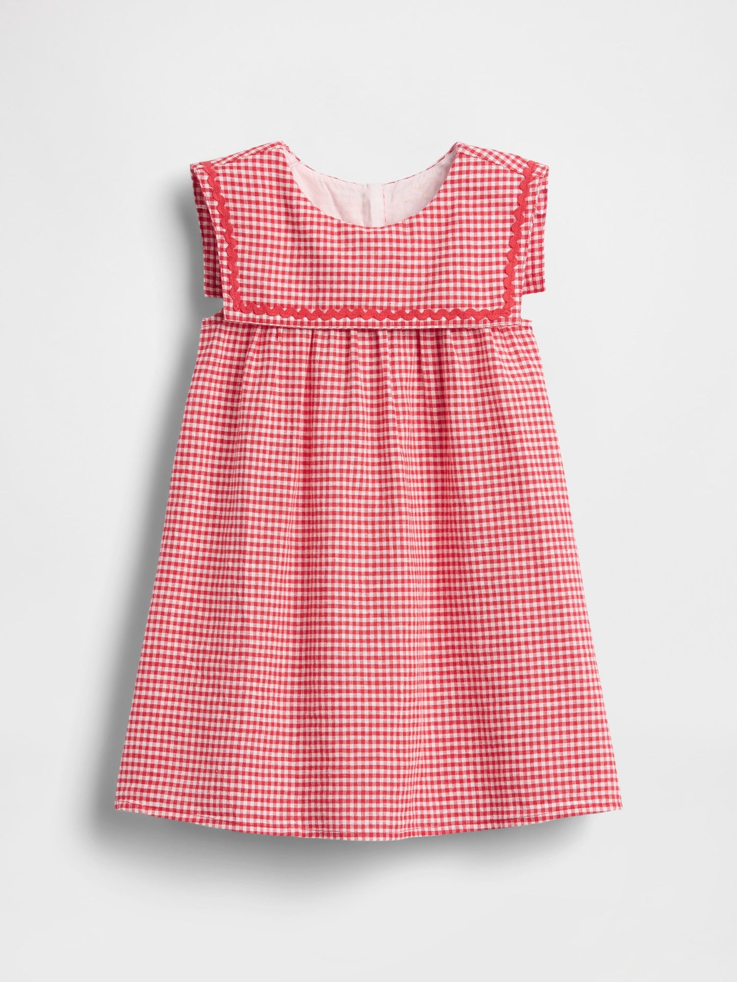 Kırmızı Keten Karışımlı Gingham Sailor Elbise