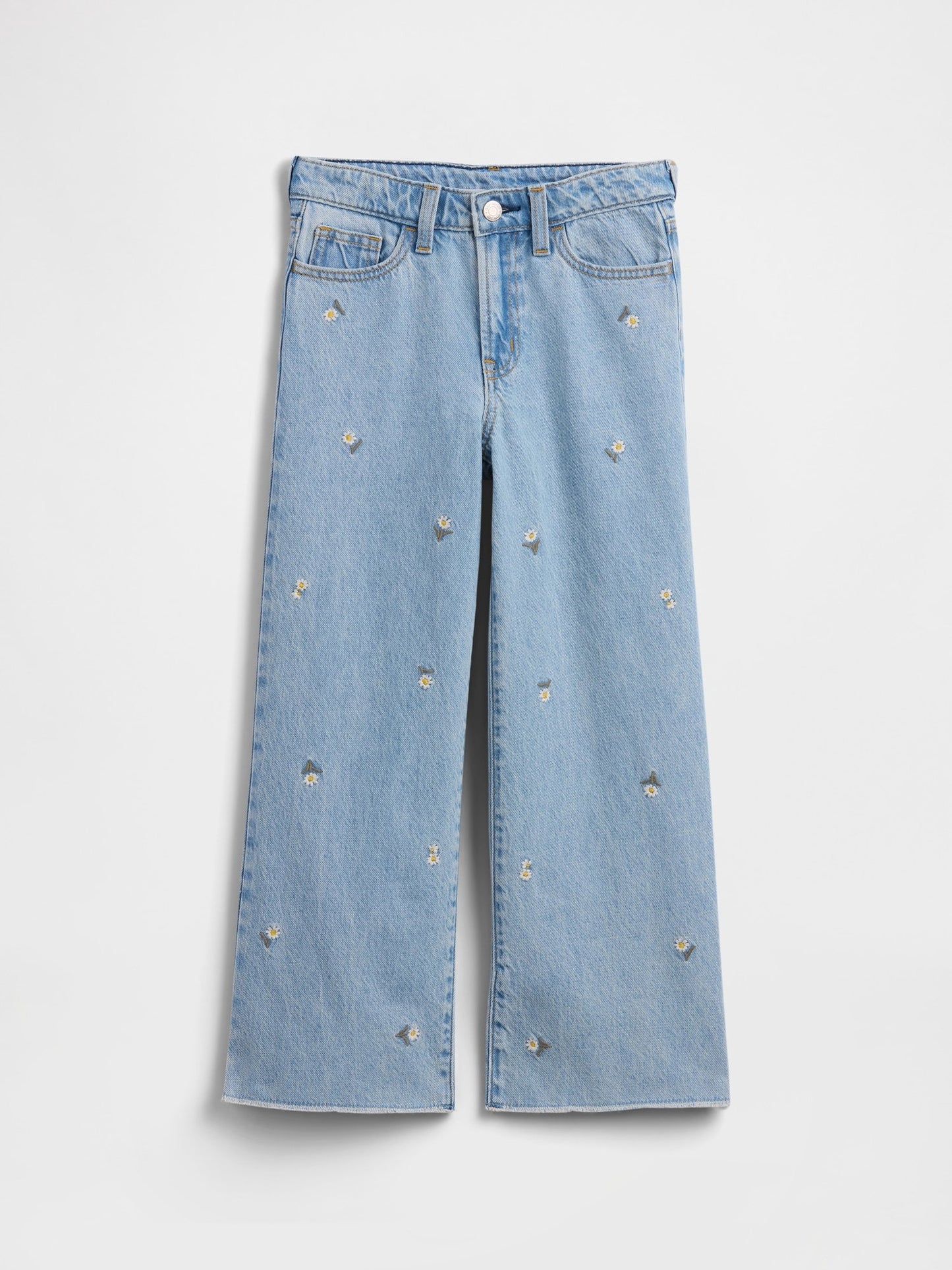 Mavi High Rise Papatya Işlemeli Wide-leg Jean Pantolon