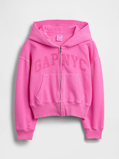 Pembe Vintagesoft Oversized Logo Fermuarlı Sweatshirt