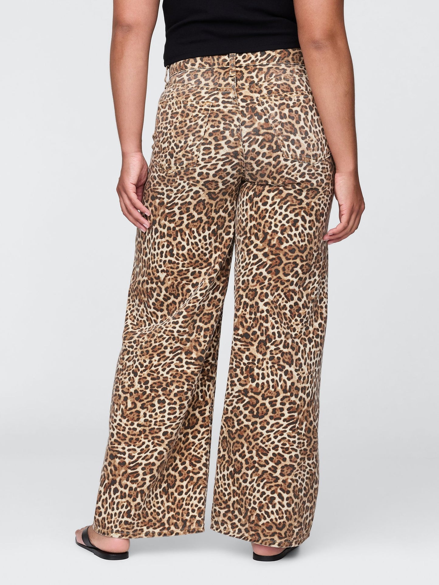 Kahverengi Mid Rise Ultrasoft Leopar Baggy Jean Pantolon
