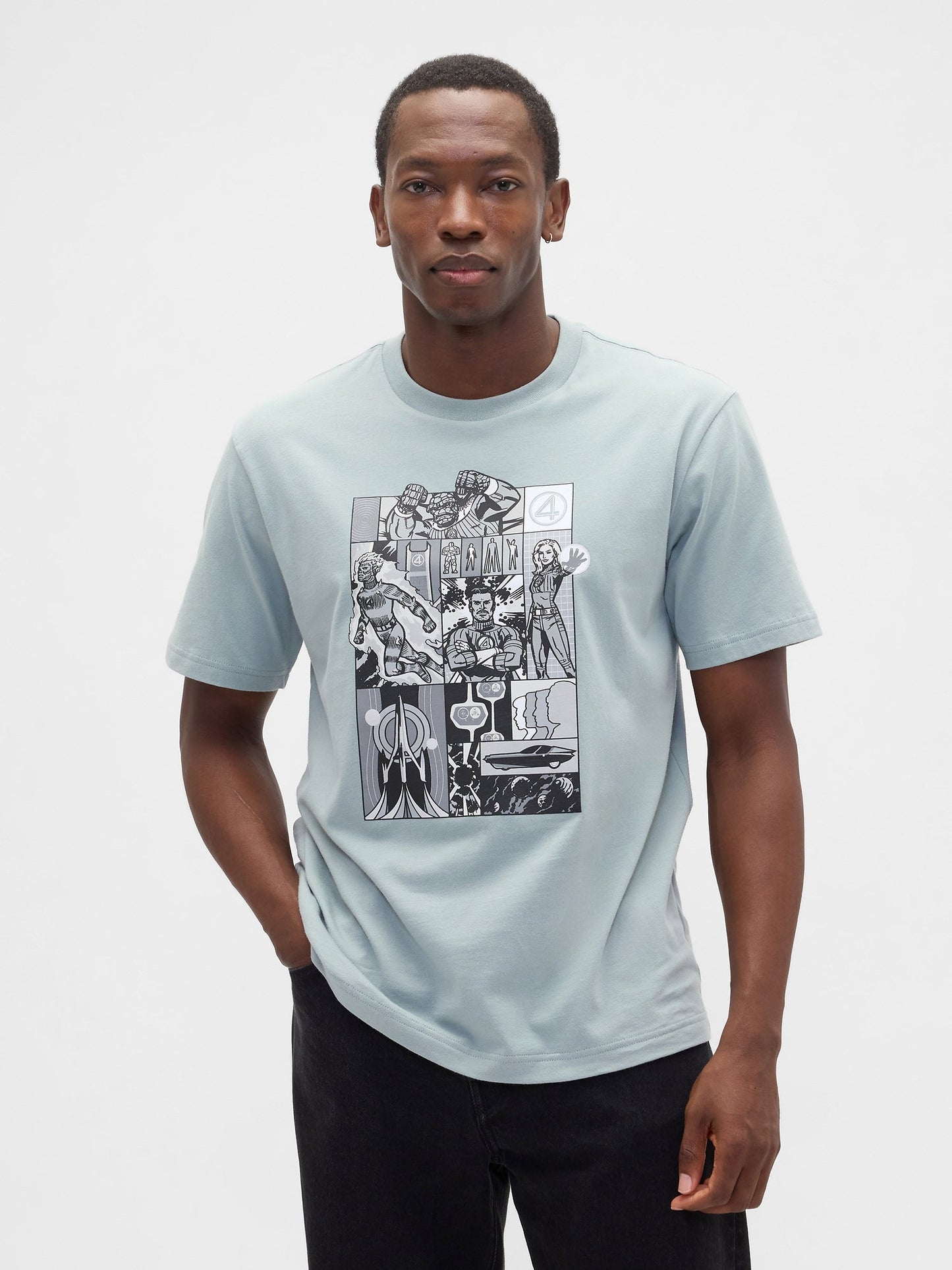 Buz Mavisi Marvel Fantastic Four Grafik Baskılı T-shirt