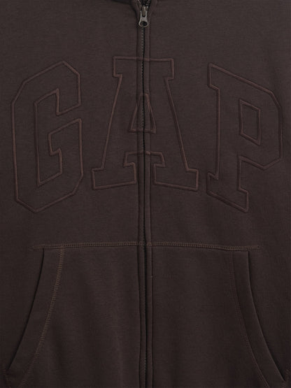 Kahverengi Relaxed Gap Logo Sherpa Astarlı Fermuarlı Sweatshirt