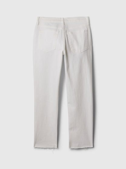 Beyaz High Rise Cheeky Straight Jean Pantolon