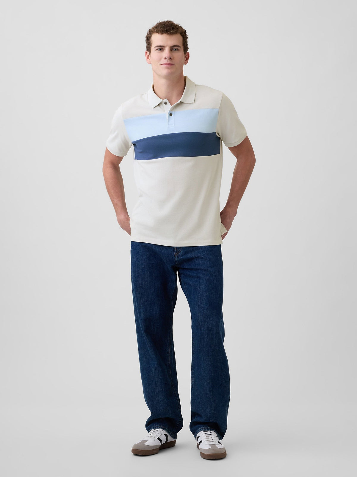 Krem Colorblock Stretch Pique Polo T-shirt
