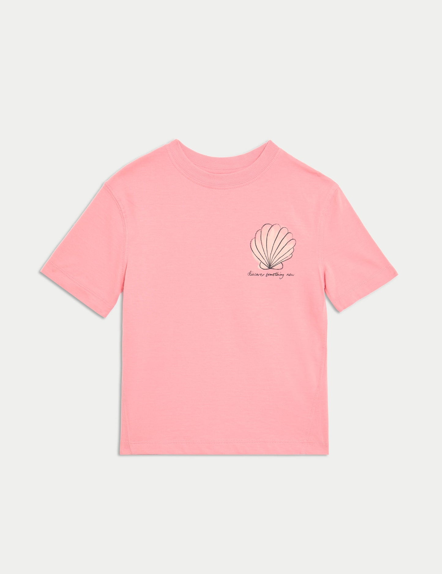 ?saf Pamuklu Deniz Kabuğu Yazılı T-shirt (2–8 Yaş)?