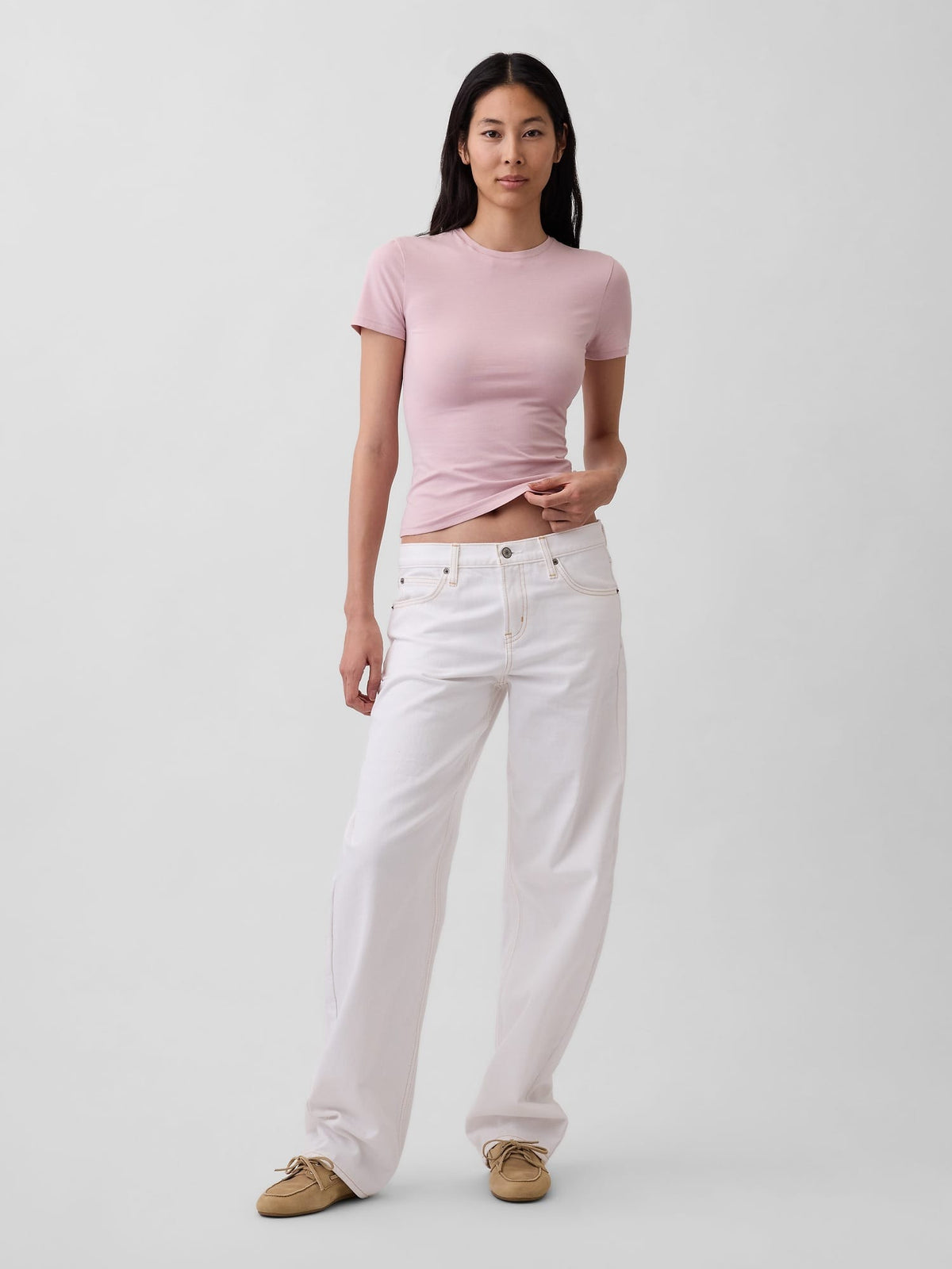 Açık Pembe Closeknit Jersey T-shirt