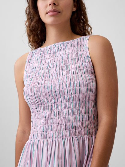 Pembe Smocked Boatneck Mini Elbise
