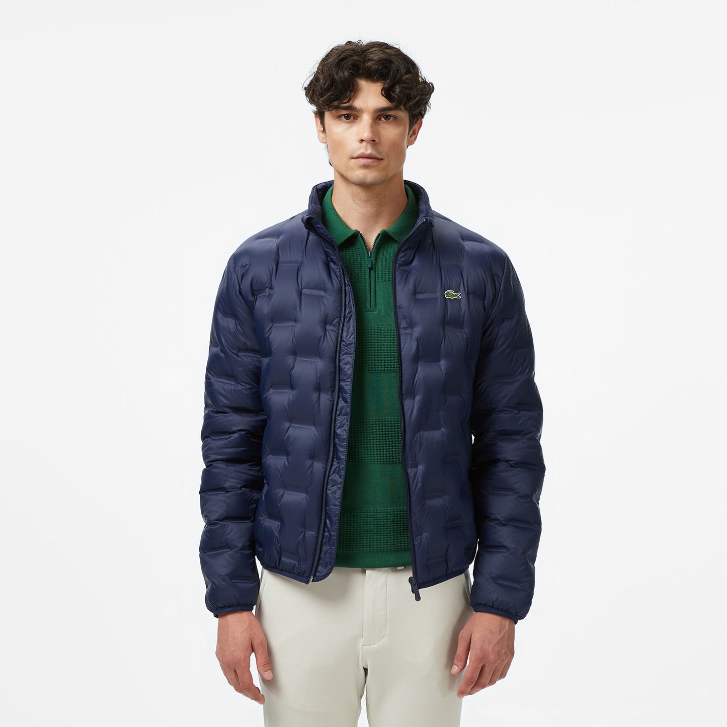 Lacoste Erkek Dik Yaka Kapitone Lacivert Mont