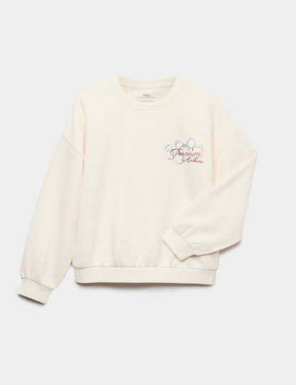 Taş Detaylı Grafik Baskılı Pamuklu Sweatshirt