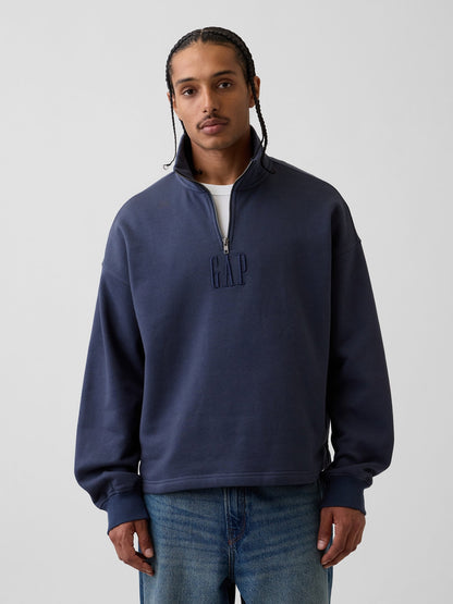 Lacivert Heavyweight Oversized Logo Yarım Fermuarlı Sweatshirt