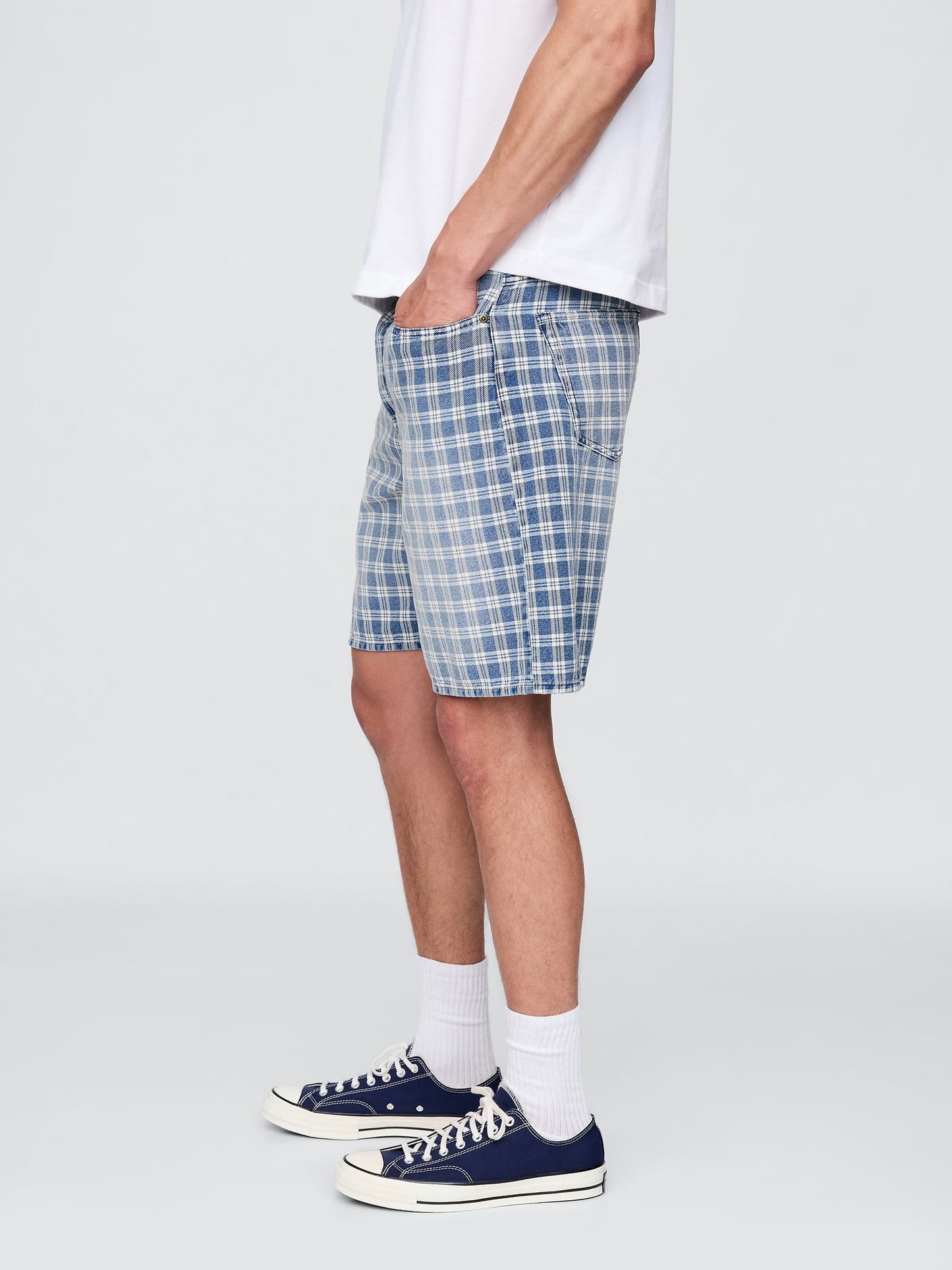 Açık Mavi '90s Loose Denim Kareli Şort