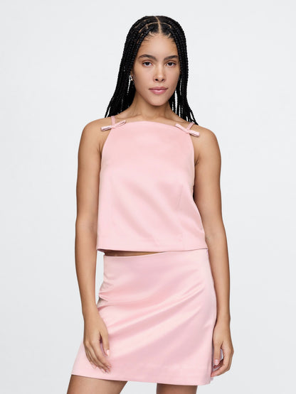 Pembe Kare Yaka Saten Bluz