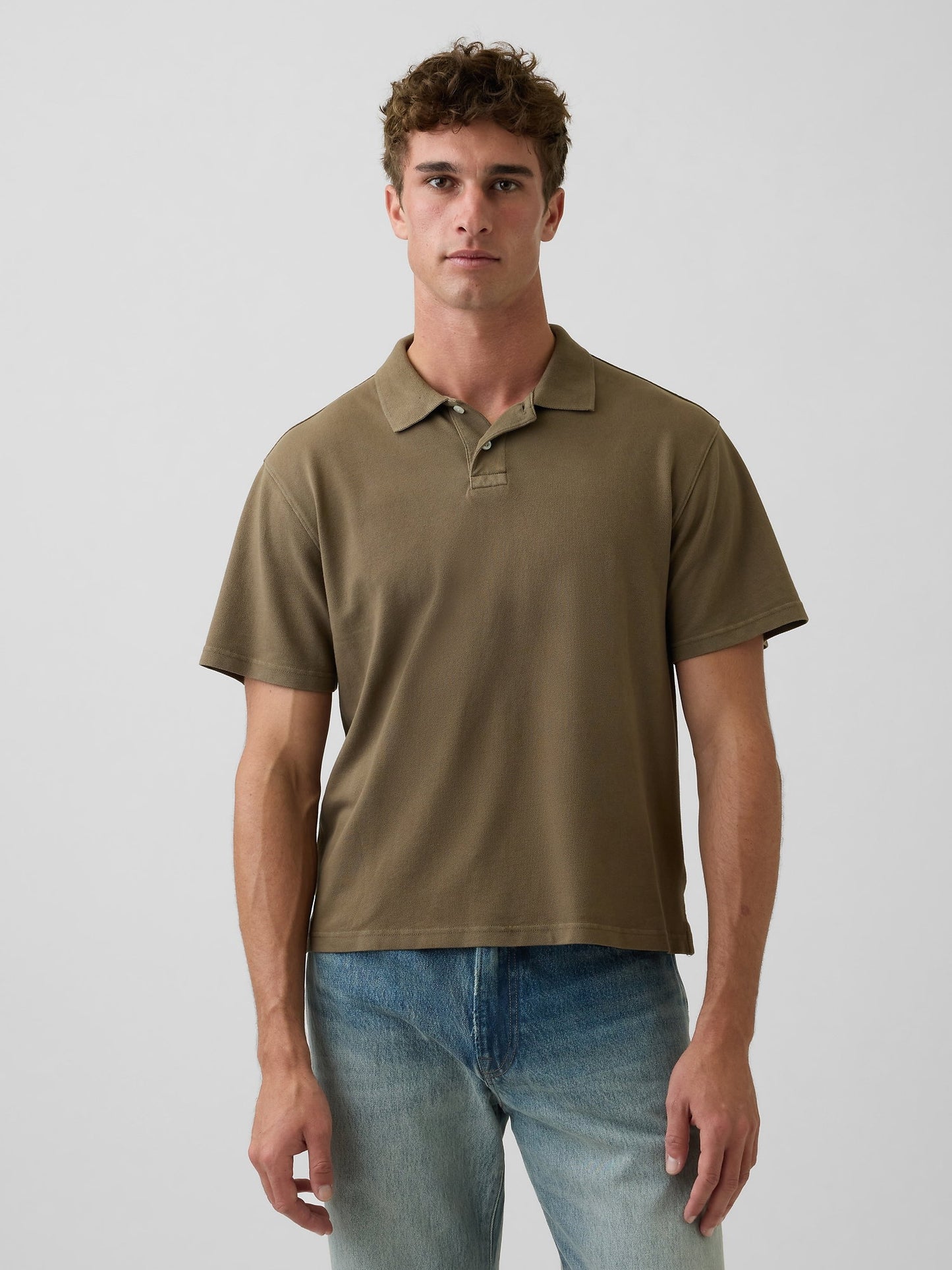 Haki Relaxed Pique Polo T-shirt