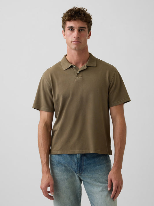 Haki Relaxed Pique Polo T-shirt