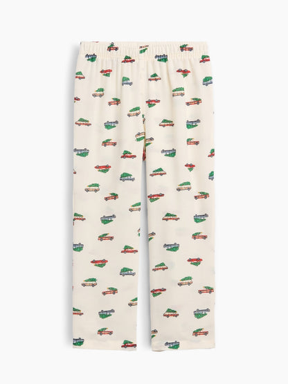 Krem X-mas Ağaç Flannel Pijama Altı