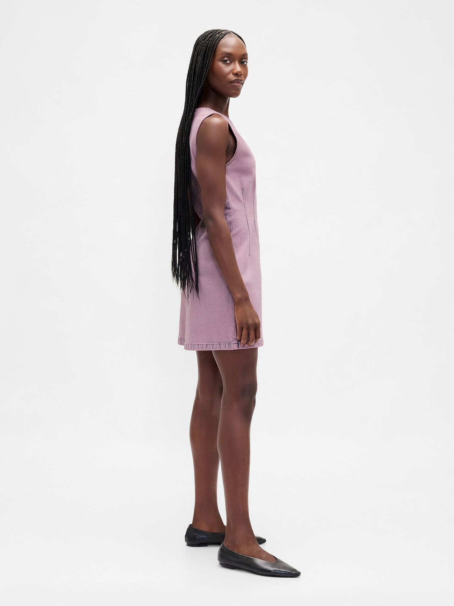 Pembe Denim V-yaka Mini Elbise