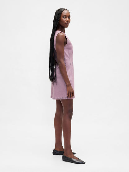 Pembe Denim V-yaka Mini Elbise