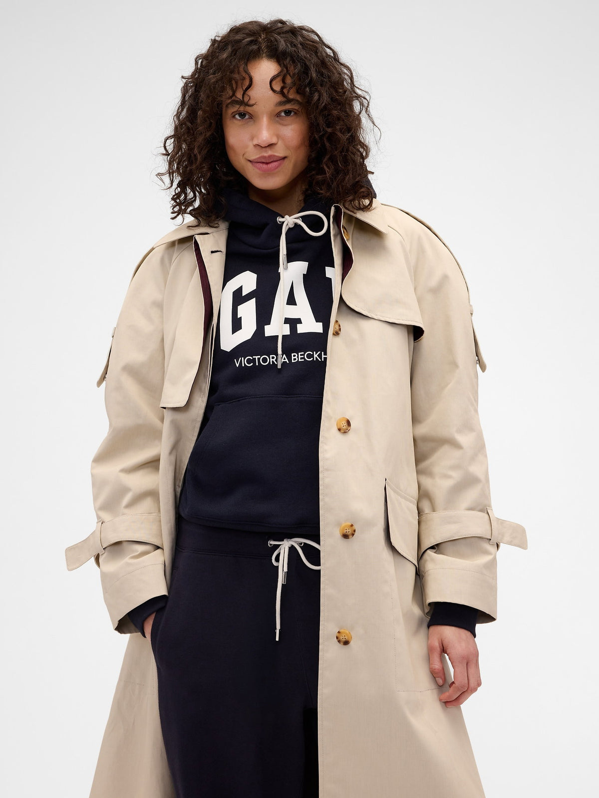 Lacivert Gap × Victoria Beckham Heavyweight Fransız Havlu Kumaş Logo Sweatshirt