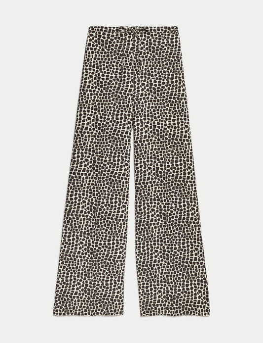Yüksek Bel Desenli Wide Leg Pantolon