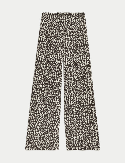 Yüksek Bel Desenli Wide Leg Pantolon