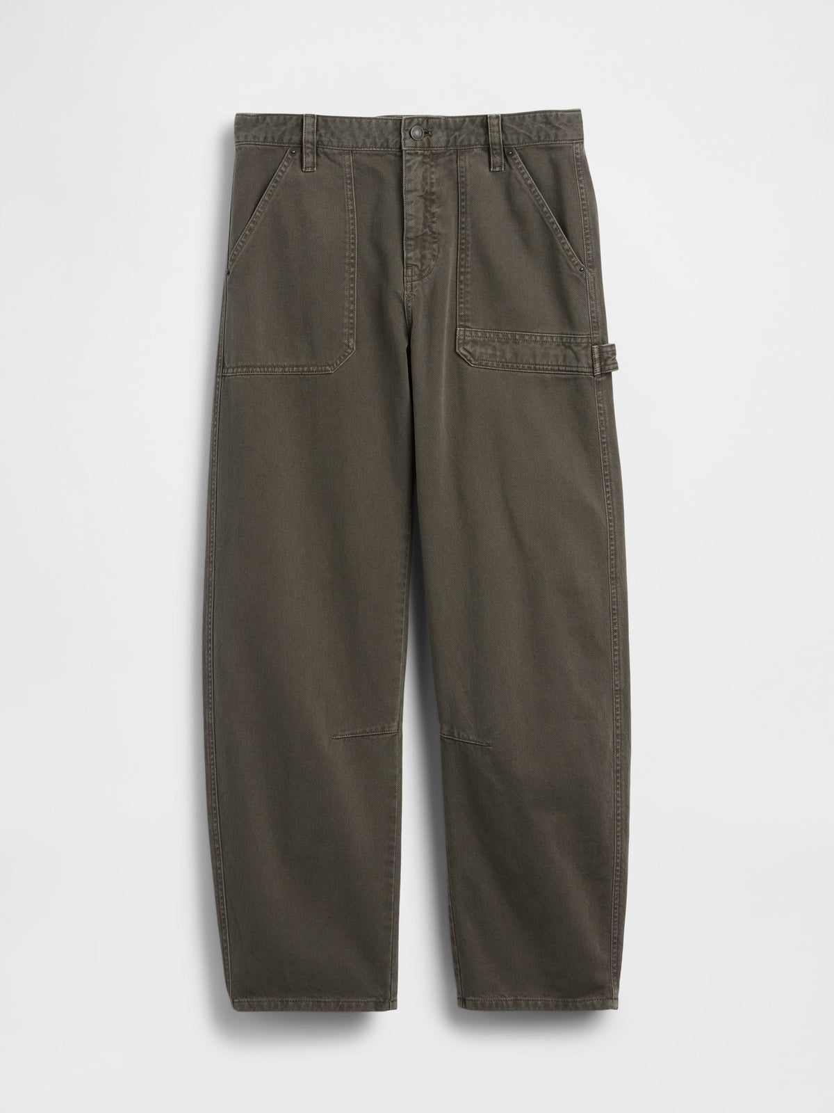 Haki Mid Rise Barrel Utility Ankle Pantolon