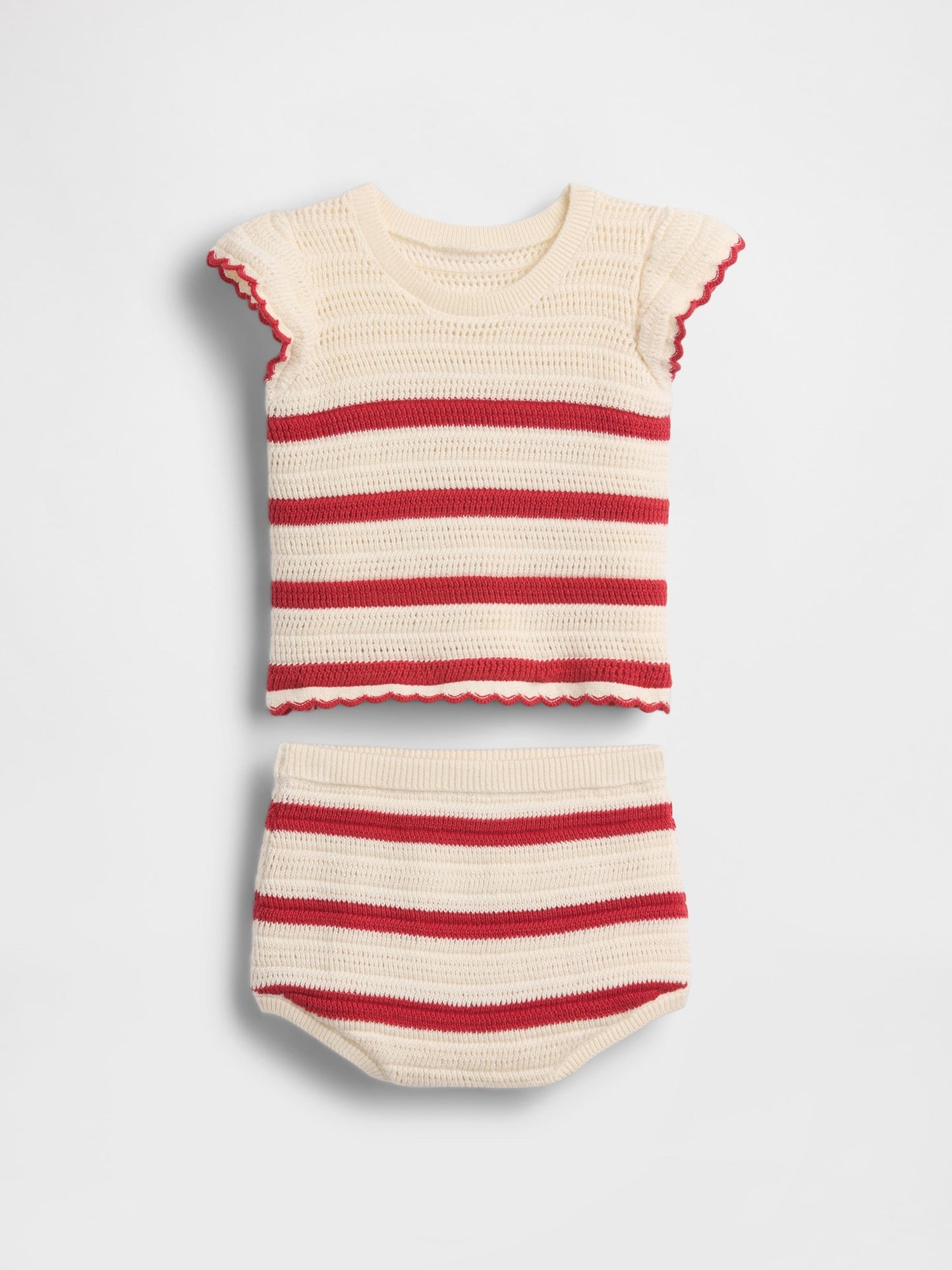 Kırmızı Baby Crochet Stripe Outfit Set
