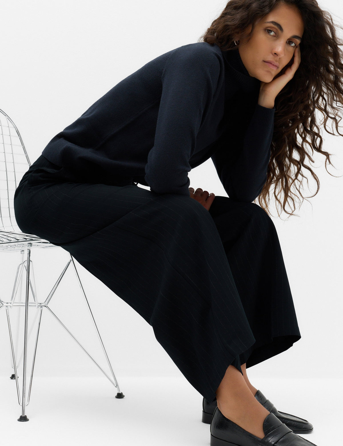 Çizgili Wide Leg Pantolon