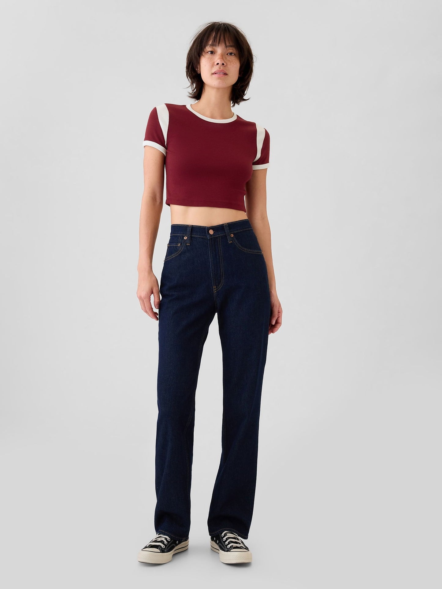 Kırmızı Modern Rib Crop T-shirt
