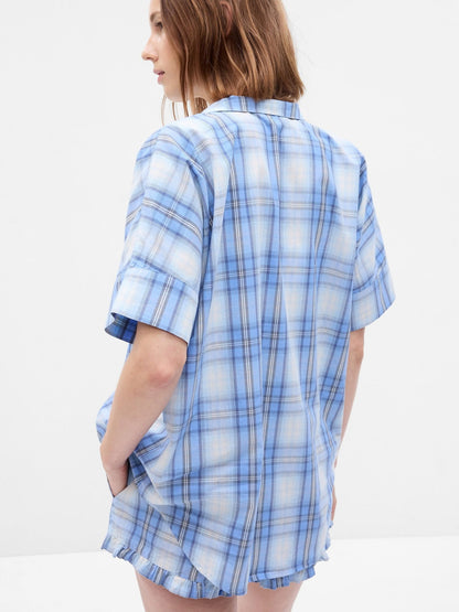 Mavi Poplin Pijama Gömlek