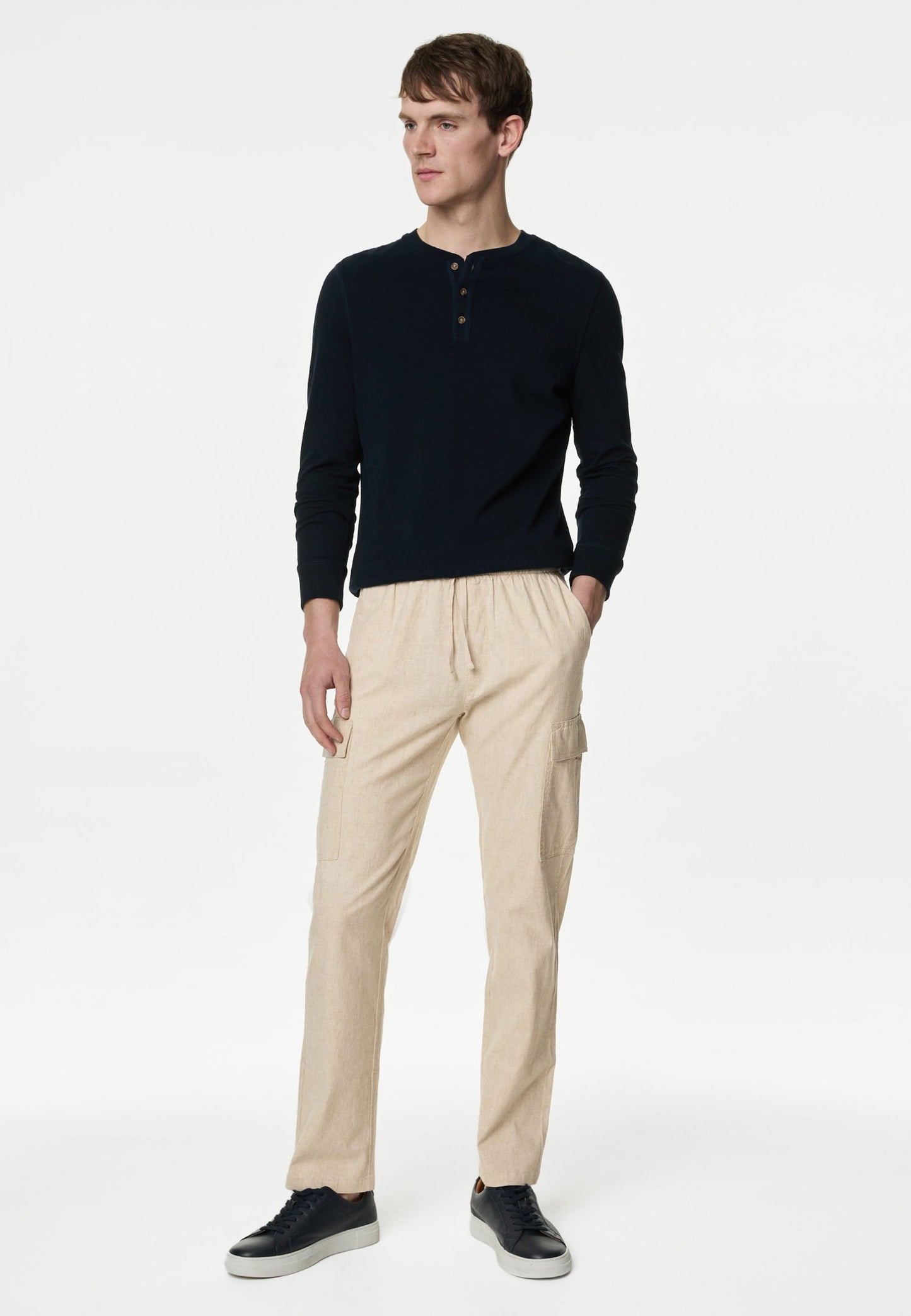 Straight Fit Keten Kargo Pantolon