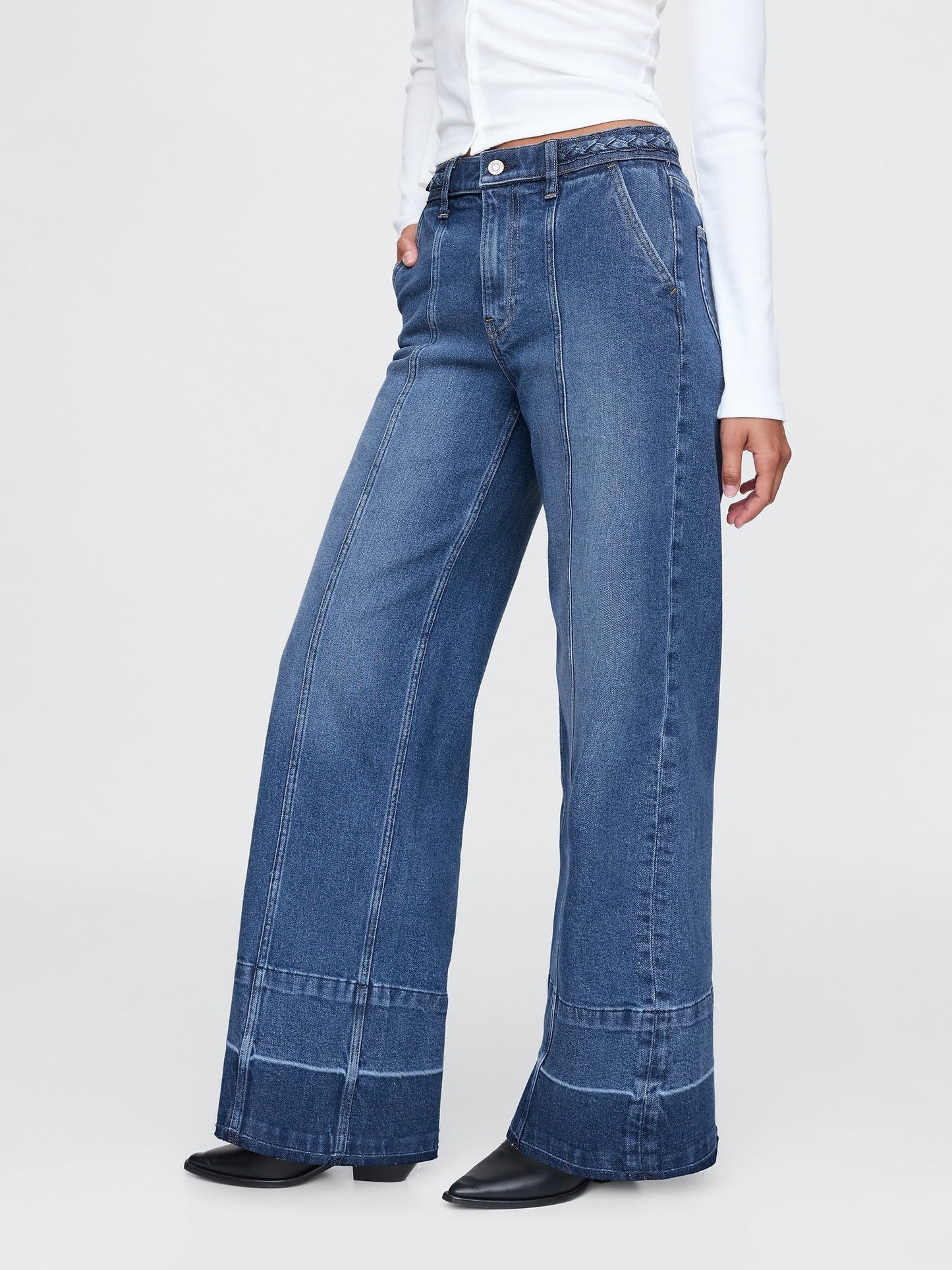 Mavi High Rise Stride Seamed Wide-leg Jean Pantolon