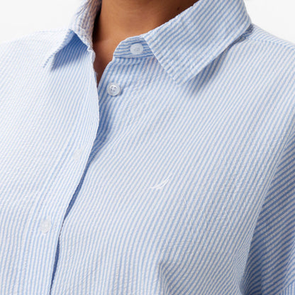 Nautica Kadın Mavi Regular Fit Çizgili Gömlek