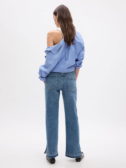 Koyu Mavi Mid Rise Cotton '90s Loose Jean Pantolon