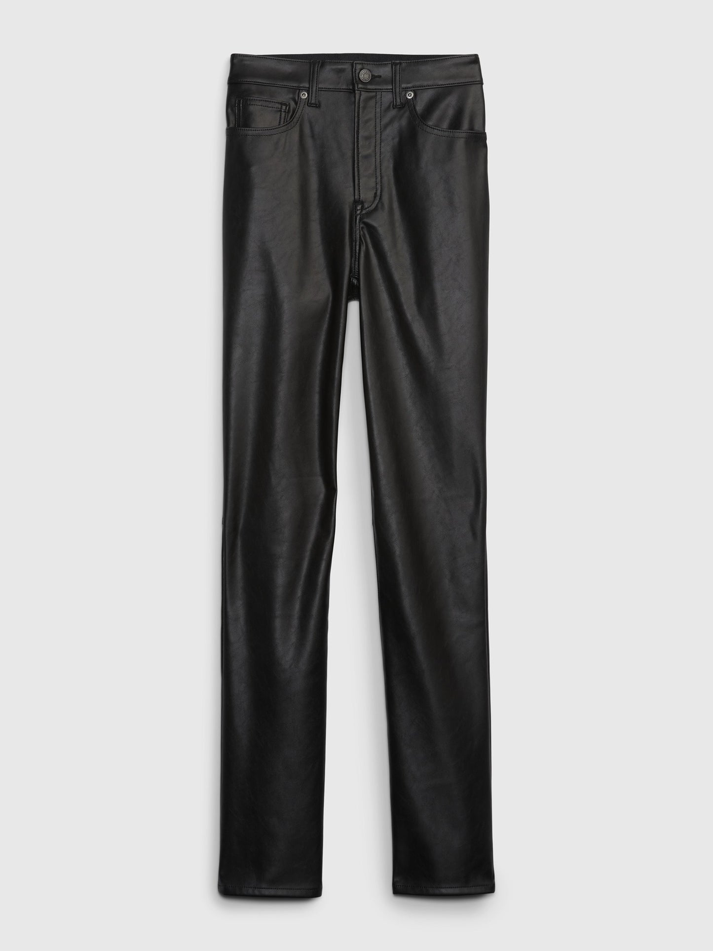 Siyah High Rise Suni Vegan Deri Vintage Slim Jean Pantolon
